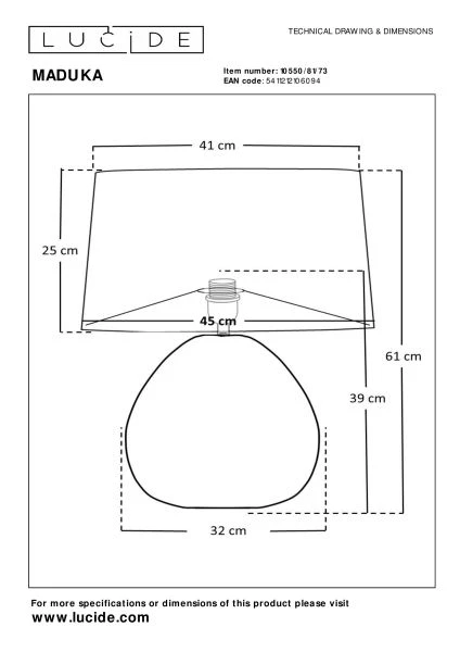Lucide Premium MADUKA - Tafellamp - Ø 45 cm - 1xE27 - Naturel - technisch
